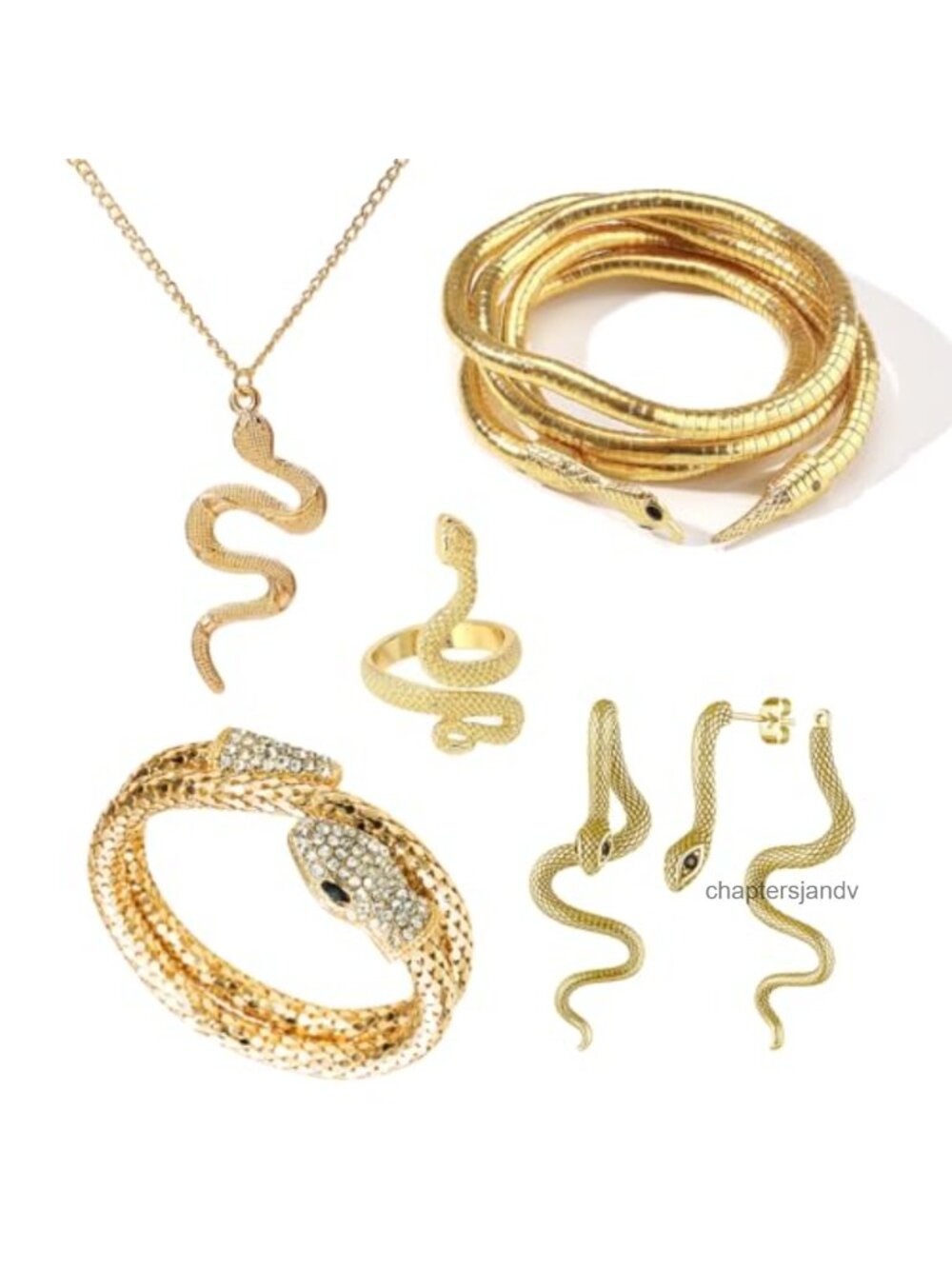 Snake Jewelry Set Adjustable Choker Bracelet Ring Earrings Halloween Costume